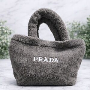 Prada Gray Teddy Shearling Beauty Tote